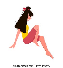 a young beautiful girl with dark hair is sitting. Vector illustration isolated on a white background. icon.