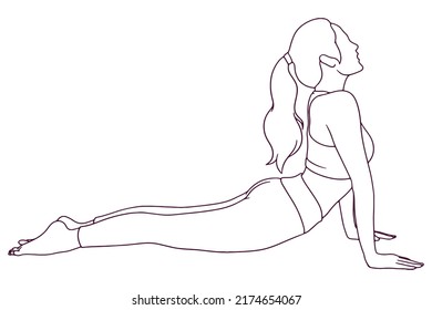 young beautiful girl doing cobra pose. hand drawn style vector illustration