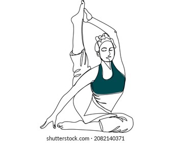 Young beautiful girl doing yoga, line art