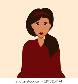 young beautiful girl with a headband in her hair and a red elastic band