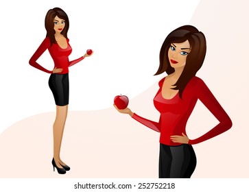 Young beautiful girl holding a big red apple