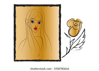 young beautiful girl with long hair. hand-drawn picture for the interior.sketch. print.logo.vector illustration.digital painting.