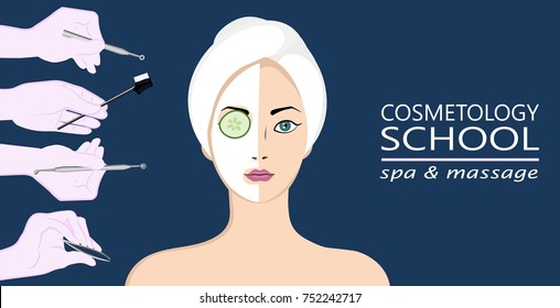 Young beautiful girl with mask. Beauty skincare and cosmetology.
Beauty and freshness of the woman face vector illustration.