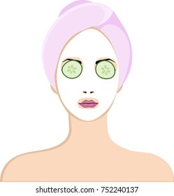Young beautiful girl with mask on face. Beauty skincare and cosmetology.
Beauty and freshness of the woman face vector illustration.