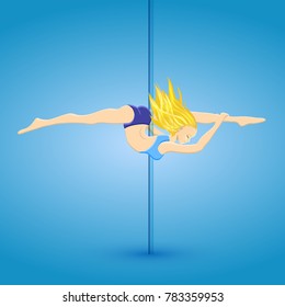 Young beautiful girl pole dancer dancing on pylon. Vector illustration
