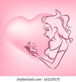 The young beautiful girl received the propose to marriage. Vector rose cartoon/Propose to marriage. 