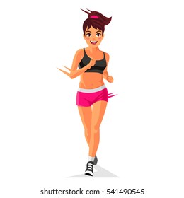 Young beautiful girl runs. Vector illustration on white background. Sports concept.
