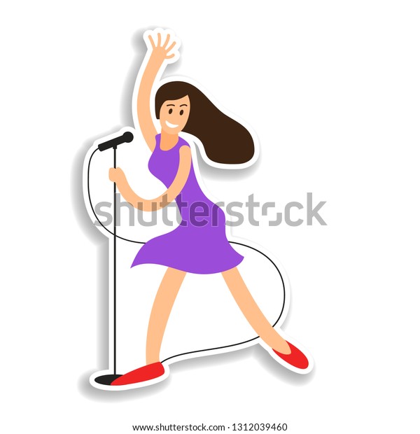 Young Beautiful Girl Sings Song Into Stock Vector Royalty Free