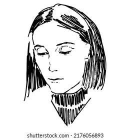 Young beautiful girl sketch illustration, hand drawn portrait. 
