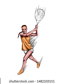 Young beautiful girl - tennis player with a racket in her hand.