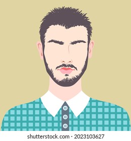 Young beautiful man with beard, abstract portrait, vector fashion illustration. 
