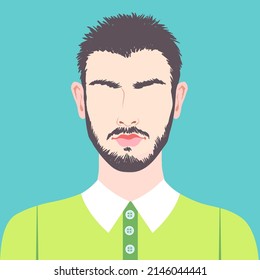 Young beautiful man with beard, abstract portrait, vector fashion illustration. 