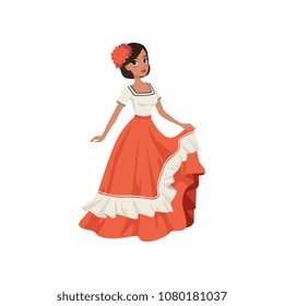 Young beautiful mexican woman in traditional national dress vector Illustration on a white background