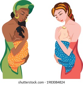 Young beautiful mom holding on to a newborn baby. Happy picture. Mom is dark-skinned