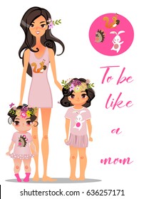 young beautiful mother with two daughters
