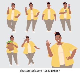 Young beautiful plus size woman. Body positive vector illustration. 