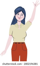 Young beautiful portrait woman greeting character pose.