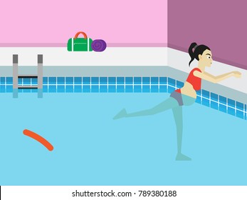 Young beautiful pregnant woman in bikini with bare belly swimming in the pool. Sport, fitness, health, lifestyle and people concept illustration vector.
