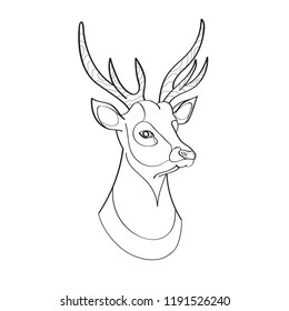 Young beautiful red deer crowned with horns. The illustration is made in the style line-art. Coloring book