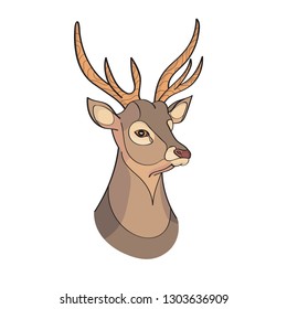 Young beautiful red deer crowned with horns. Isolated on white. Colorful vector illustration. EPS10