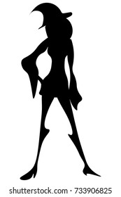 Young beautiful slim witch black vector illustration isolated on a white background halloween concept