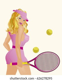Young beautiful tennis player, vector illustration