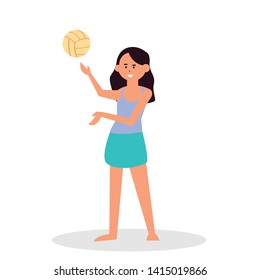 A young beautiful woman beach volleyball player take ball 