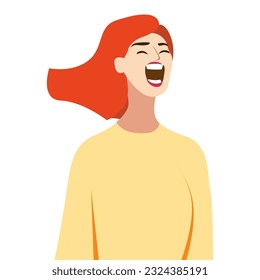 Young beautiful woman is chanting. Sings or screams. The concept of support, the right to vote. Modern cartoon flat style vector illustration isolated on white.