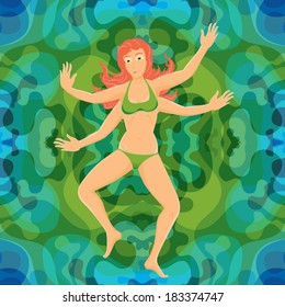 Young beautiful woman dances and waves her four arms vector illustration