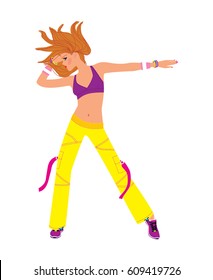 Young beautiful woman dancing zumba dance. Vector illustration.