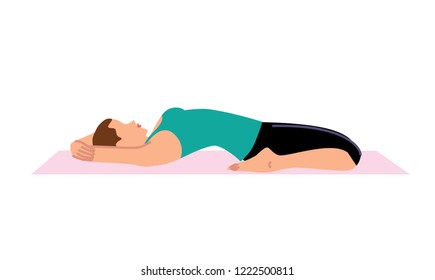 Young beautiful woman doing back stretching exercise. vector illustration.