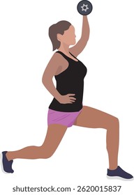 A young beautiful woman doing a Dumbbell Overhead Lunge exercise vector illustration.

