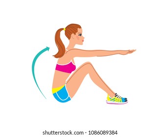 Young beautiful woman doing exercise workout. Vector illustration