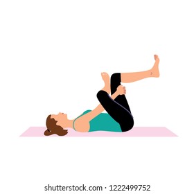 Young beautiful woman doing leg and hips stretch exercise. vector illustration.