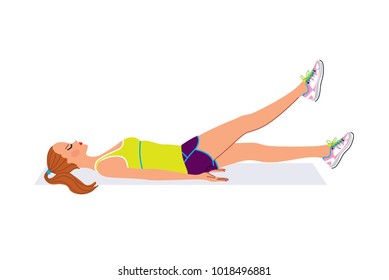 Young beautiful woman doing scissors fitness exercise. vector illustration.