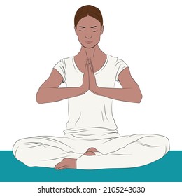Young beautiful woman doing yoga, white background relax.