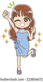 Young beautiful woman dressed in a blue dress