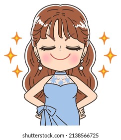 Young beautiful woman dressed in a blue dress