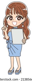 Young beautiful woman dressed in a blue dress