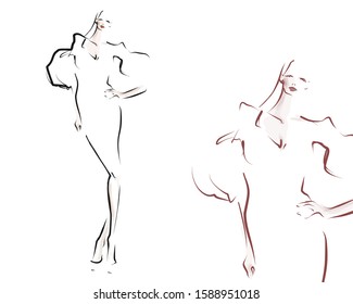 Young beautiful woman in evening dress. Fashion illustration in sketch style. Vector