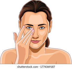 young beautiful woman eye massage, rubbing eyes, eye care