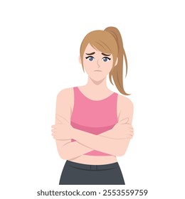 Young beautiful woman feeling sorry, mental health diseases disorder. Flat vector Character Illustration