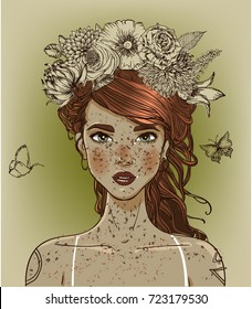 young beautiful woman with flowers