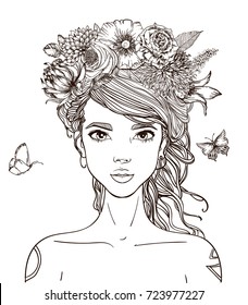 young beautiful woman with flowers