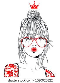 young beautiful woman with glasses