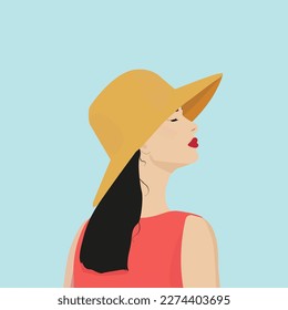 Joven hermosa mujer en el sombrero con un gran brillo.  Ilustración vectorial.Plantilla para moda, tienda, afiche.