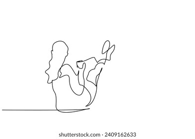 young beautiful woman house window relax coffee tea sitting rest time back view one line art design