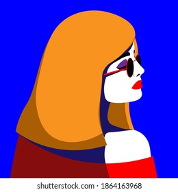 Young beautiful woman with long wavy hair. Vector illustration in pop art style for advertising.