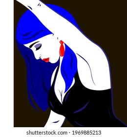 Young beautiful woman with long wavy hair. Vector illustration in pop art style for advertising.