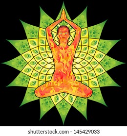 Young beautiful woman made of fire practices yoga vector illustration